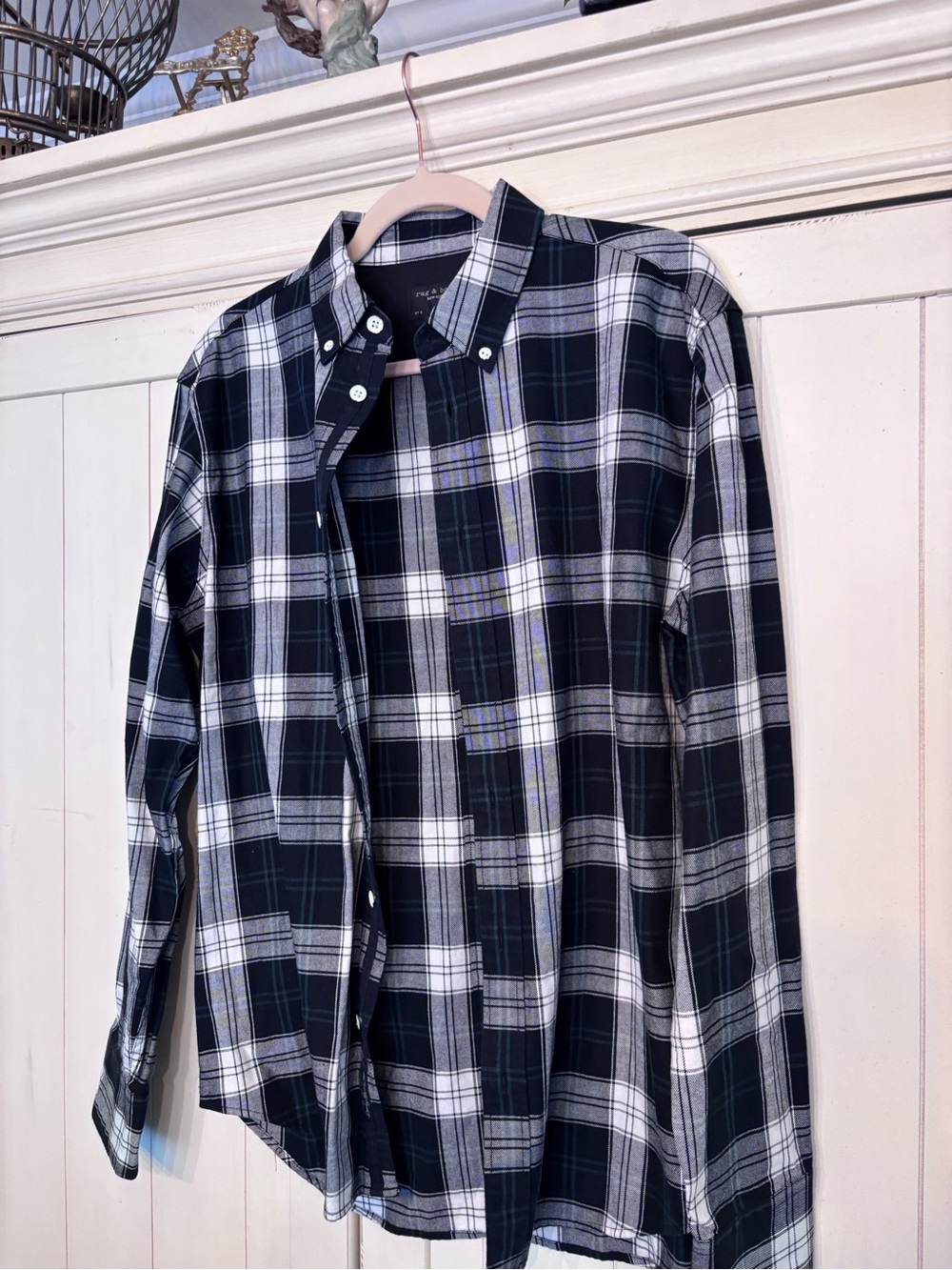 rag & bone black and White Plaid Button-Down Shirt